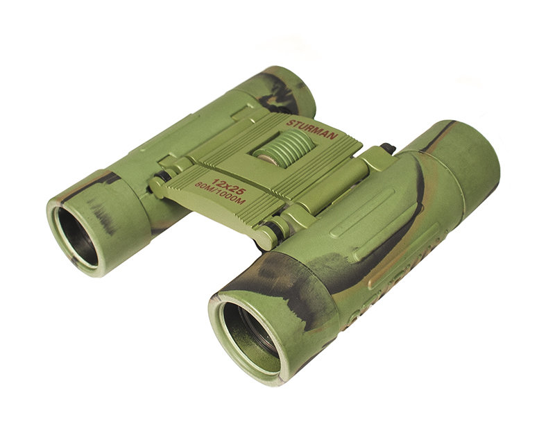 Sturman 12x25 бинокль, цвет: зелёный1416 Sturman 12x25 бинокль, цвет: зелёный1416Самый простой, компактный и недорогой, но с большим увеличением бинокль Sturman. Оптика из оптического стекла с просветляющим покрытием. Металлический обрезиненный корпус.