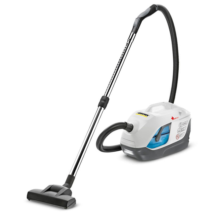 Karcher DS 6.000 Mediclean 1.195-202.0 пылесос1.195-202.0 Karcher DS 6.000 Mediclean 1.195-202.0 пылесос1.195-202.0Всем, кто заботится о чистоте и свежем воздухе в доме, Karcher предлагает свой новый пылесос DS6.000, гарантирующий не только тщательную уборку, но и поддержание здорового микроклимата. В отличие от обычных пылесосов, в которых используются фильтры-мешки, аппарат DS 6.000 реализует высокоэффективную технологию водной фильтрации. Мощный поток засасываемого воздуха создает движущийся с высокой скоростью водяной вихрь, отделяющий содержащиеся в воздухе частицы грязи и пыли. В результате пыль связывается водой и остается в водяном фильтре, а из пылесоса выходит лишь чистый воздух, не содержащий выделений пылевых клещей и прочих аллергенов. И еще одно важное преимущество для аллергиков: вам больше не потребуются фильтры-мешки, являющиеся рассадниками пыли, — после уборки достаточно лишь вылить из фильтра грязную воду.