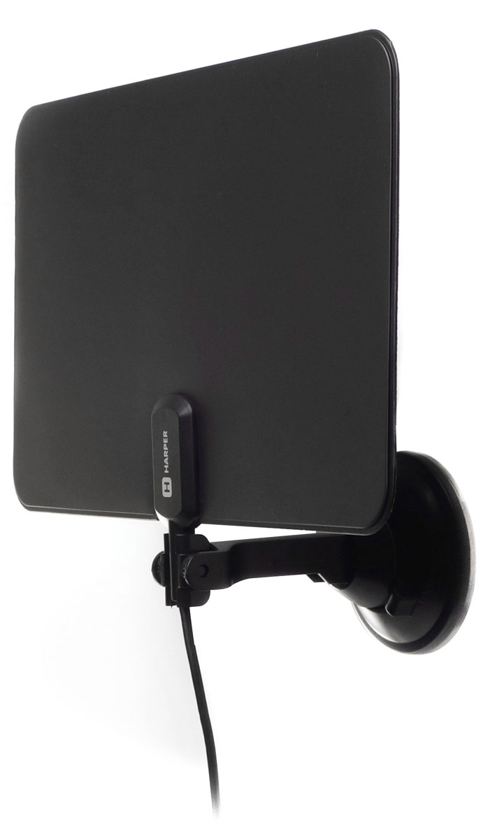 Harper ADVB-2825, Black телевизионная антеннаADVB-2825 Harper ADVB-2825, Black телевизионная антеннаADVB-2825Harper ADVB-2711W - телевизионная комнатная антенна в компактном ультратонком корпусе со встроенным усилителем сигнала и поддержкой цифрового ТВ, а именно стандарта DVB-T2. Антенна легко монтируется на окно и обеспечивает уверенный прием телесигнала.