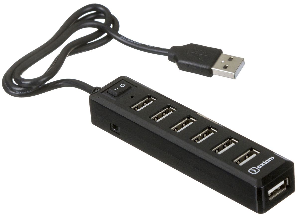 Oxion OHB001, Black USB-концентраторOHB001BK Oxion OHB001, Black USB-концентраторOHB001BKOxion OHB001 - USB-разветвитель на 7 портов USB 2.0 с кнопкой включения/выключения. Устройство служит для записи и чтения информации с USB носителей. Также вы можете подключить различные устройства, такие как мобильный телефон или планшет, для их подзарядки. Скорость чтения: 30Мб/сек Скорость записи: 19 Мб/сек Кнопка вкл./выкл.