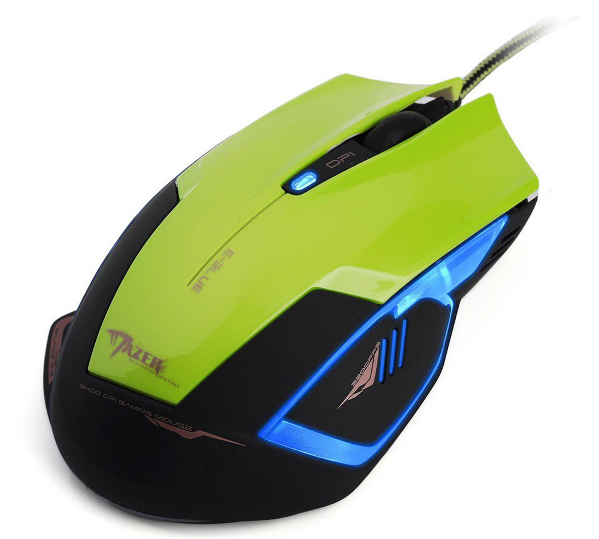 E-Blue EMS124 Mazer Type-R, Green игровая мышьEMS124GR(1) E-Blue EMS124 Mazer Type-R, Green игровая мышьEMS124GR(1)Компьютерная оптическая мышь E-Blue EMS124 Mazer Type-R - идеальный выбор для геймеров. Эргономичный дизайн устройства создан для максимально удобной работы правой рукой. Сверхчувствительный оптический сенсор Red Wave с настройками от 600 до 2400 dpi обеспечивает максимальную точность и быстроту отклика. Разрешение также можно выбрать при помощи полупрозрачной кнопки в центре устройства. Дополнительное удобство обеспечивают кнопки Backward и Forward, а также освещаемые зоны, которые при подключении устройства к компьютеру создадут неповторимую игровую атмосферу, особенно если вы играете в темноте.
