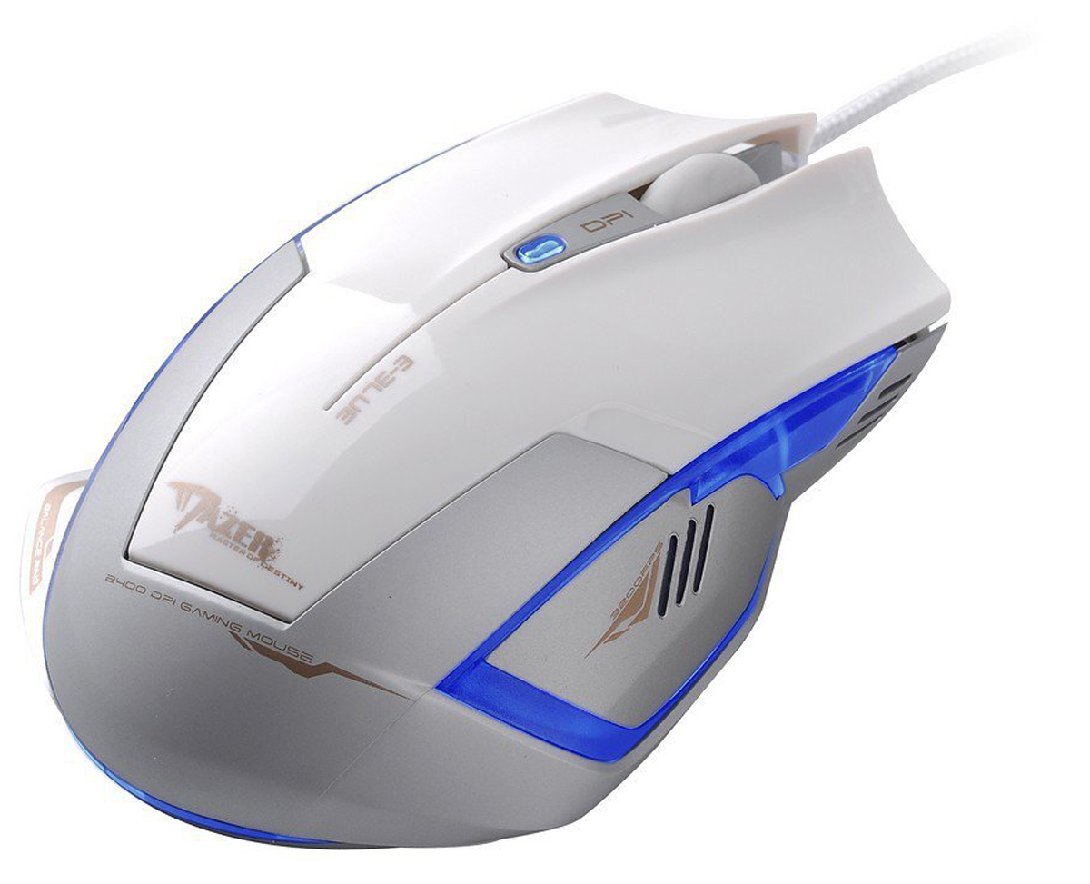 E-Blue EMS124 Mazer Type-R, White игровая мышьEMS124WH E-Blue EMS124 Mazer Type-R, White игровая мышьEMS124WHКомпьютерная оптическая мышь E-Blue EMS124 Mazer Type-R - идеальный выбор для геймеров. Эргономичный дизайн устройства создан для максимально удобной работы правой рукой. Сверхчувствительный оптический сенсор Red Wave с настройками от 600 до 2400 dpi обеспечивает максимальную точность и быстроту отклика. Разрешение также можно выбрать при помощи полупрозрачной кнопки в центре устройства. Дополнительное удобство обеспечивают кнопки Backward и Forward, а также освещаемые зоны, которые при подключении устройства к компьютеру создадут неповторимую игровую атмосферу, особенно если вы играете в темноте.