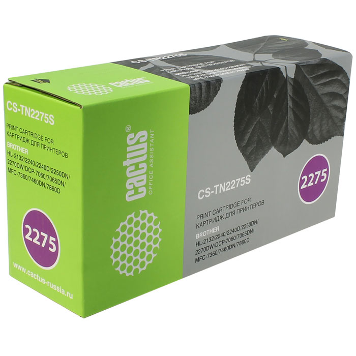 Cactus CS-TN2275, Black тонер-картридж для Brother HL 2240/2250/2270;MFC 7360/7460/7860/7060CS-TN2275S Cactus CS-TN2275, Black тонер-картридж для Brother HL 2240/2250/2270;MFC 7360/7460/7860/7060CS-TN2275SКартридж Cactus CS-TN2275 для лазерных принтеров Brother. Расходные материалы Cactus для лазерной печати максимизируют характеристики принтера. Обеспечивают повышенную чёткость чёрного текста и плавность переходов оттенков серого цвета и полутонов, позволяют отображать мельчайшие детали изображения. Обеспечивают надежное качество печати.