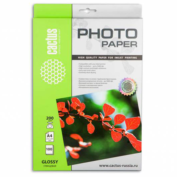 Cactus CS-GA4200100 глянцевая фотобумагаCS-GA4200100 Cactus CS-GA4200100 глянцевая фотобумагаCS-GA4200100Глянцевая фотобумага Cactus CS-GA4200100. Запечатлевайте лучшие мгновения вашей жизни в сочных и насыщенных цветах. Представляйте яркие и красочные презентации. Наслаждайтесь отпечатками высочайшего качества. Глянцевая фотобумага Cactus представляет собой оптимальное сочетание цены и качества. Она отлично подходит для печати памятных фотографий в фоторамку или фотоальбом. Обладая приятным глянцевым блеском, она украсит ваши фотографии и презентации. А высококлассное покрытие позволит добиться максимально точной цветопередачи, что будет полезно при печати макетов и web-графики. Предназначена только для струйных принтеров.
