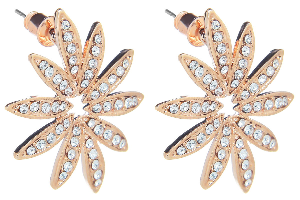 Серьги Fashion House, цвет: золотой. FH32074FH32074 Серьги Fashion House, цвет: золотой. FH32074FH32074Оригинальные серьги Fashion House, выполненные из металла с золотистым покрытием в виде цветка-звезды, оформлены стразами. Серьги застегиваются на стоплер. Изящные серьги придадут вашему образу изюминку, подчеркнут красоту и изящество вечернего платья или преобразят повседневный наряд. Такие серьги позволит вам с легкостью воплотить самую смелую фантазию и создать собственный, неповторимый образ.