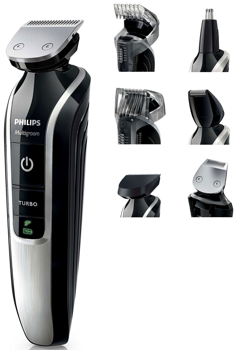 Philips QG3371/16 машинка для стрижки волосQG3371/16 Philips QG3371/16 машинка для стрижки волосQG3371/16Водонепроницаемый универсальный стайлер Philips QG3371/16 с турборежимом позволит создать завершенный образ. Полностью металлический триммер и 7 насадок в комплекте, включая регулируемые гребни с 18 установками длины, — все, что нужно для ухода за волосами на лице и голове. Создайте бороду нужной длины. Полноразмерный триммер оснащен гребнем для усов и бороды с 18 установками длины с шагом 1 мм (от 1 до 18 мм). После подравнивания триммером завершите свой стиль при помощи сетчатой бритвы для проработки деталей, чтобы создать безукоризненный образ. Создайте тонкие линии и проработайте детали, чтобы показать свой стиль, при помощи 20-мм точного триммера. Создайте идеально ровную щетину или четкий контур бороды — профессиональный результат благодаря мощному триммеру с металлическим корпусом. Простое и комфортное удаление волос в ушах и носу благодаря съемному поворотному триммеру. Создайте завершенную и идеально ровную стрижку при помощи этой 41-мм высококачественной...