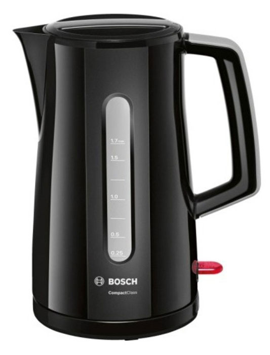Bosch TWK3A013 электрочайникTWK 3A013 Bosch TWK3A013 электрочайникTWK 3A013Электрический чайник Bosch TWK3A013 серии CompactClass с автоматическим отключением и световым индикатором работы поможет быстро вскипятить воду. Съемная крышка и скрытый нагревательный элемент упростят очистку и эксплуатацию прибора, а стильный дизайн позволит стать чайнику украшением вашей кухни. 3 степени безопасности: автоматическое выключение при закипании воды, защита от перегрева при отсутствии воды, функция отключения при снятии с подставки. Замок крышки для обеспечения большей безопасности. Легкий в чистке благодаря широкому отверстию и съемной крышке. Намотка шнура в подставке чайника.