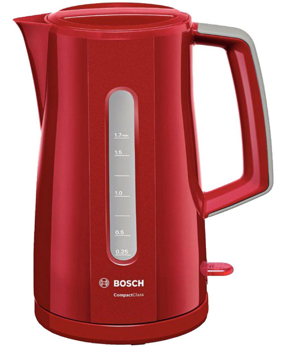 Bosch TWK3A014 электрочайникTWK3A014 Bosch TWK3A014 электрочайникTWK3A014Электрочайник Bosch TWK3A014 - это надежный и элегантный прибор, который в кратчайшие сроки обеспечит вас кипятком. При повторном кипячении вода теряет свои природные свойства, но вам этого делать не придется. Данная модель отличается способностью вскипятить воду строго на одну чашку - 0.25 мл. Максимально допустимый объем - 1.7 л, так что за раз можно обеспечить горячими напитками большую компанию. Корпус выполнен из качественного термостойкого пластика - ни малейшего запаха при нагреве. О качестве кипяченой воды позаботится встроенный фильтр, надежно удерживающий частички накипи внутри. Нагревательный элемент чайника Bosch TWK3A014 расположен под плоским диском из нержавеющей стали, что значительно облегчает уход за моделью. Автоматическое отключение делает использование прибора абсолютно безопасным. Яркий глянцевый корпус сделает прибор настоящим украшением кухни. Возможность вращения на подставке и двусторонний индикатор уровня придают дополнительный комфорт при...