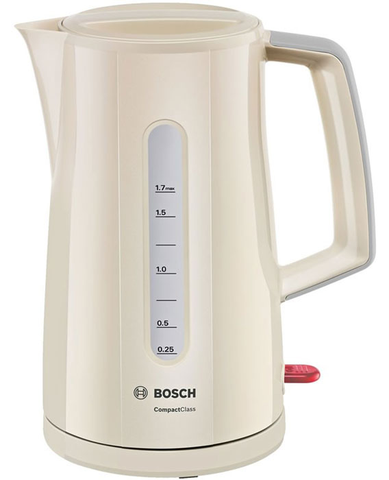 Bosch TWK3A017 электрочайникTWK3A017 Bosch TWK3A017 электрочайникTWK3A017Электрочайник Bosch TWK3A014 - это надежный и элегантный прибор, который в кратчайшие сроки обеспечит вас кипятком. При повторном кипячении вода теряет свои природные свойства, но вам этого делать не придется. Данная модель отличается способностью вскипятить воду строго на одну чашку - 0.25 мл. Максимально допустимый объем - 1.7 л, так что за раз можно обеспечить горячими напитками большую компанию. Корпус выполнен из качественного термостойкого пластика - ни малейшего запаха при нагреве. О качестве кипяченой воды позаботится встроенный фильтр, надежно удерживающий частички накипи внутри. Нагревательный элемент чайника Bosch TWK3A014 расположен под плоским диском из нержавеющей стали, что значительно облегчает уход за моделью. Автоматическое отключение делает использование прибора абсолютно безопасным. Яркий глянцевый корпус сделает прибор настоящим украшением кухни. Возможность вращения на подставке и двусторонний индикатор уровня придают дополнительный комфорт при...