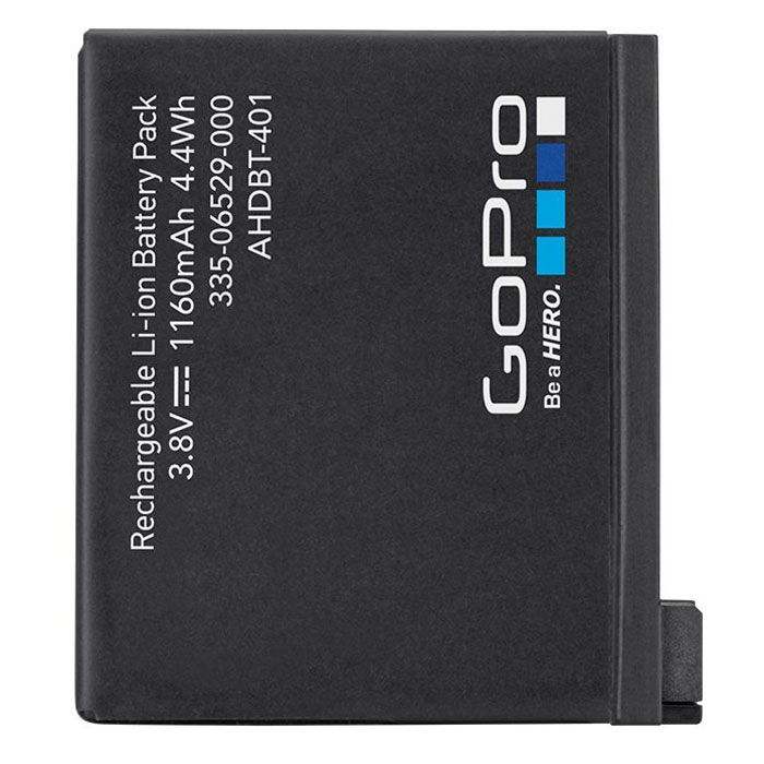 GoPro Rechargable Battery для Hero 4, Black аккумуляторAHDBT-401 GoPro Rechargable Battery для Hero 4, Black аккумуляторAHDBT-401Литий-ионный аккумулятор GoPro Rechargable Battery емкостью 1160 мАч предназначен для использования в качестве запасной или сменной батареи для новых камер HERO4 Black или HERO4 Silver. Теперь вы можете снимать еще дольше вместе с камерами 4-го поколения, получая удивительные фото и видеокадры невероятного качества. С литий-ионным аккумулятором вам не придется прерывать съемочный процесс в самый неожиданный момент. Не дайте застигнуть себя врасплох. Будьте всегда готовы к работе вместе с высококачественной батареей нового уровня!