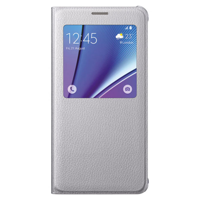 Samsung EF-CN920 S-View чехол для Galaxy Note 5, SilverEF-CN920PSEGRU Samsung EF-CN920 S-View чехол для Galaxy Note 5, SilverEF-CN920PSEGRUОригинальный чехол Samsung S-View для Galaxy Note 5 защитит ваше устройство от внешних повреждений, а также позволит вам получить доступ к различным смарт-функциями устройства (время, дата, уровень заряда батареи, различные уведомления), не открывая крышку. Чехол практически не увеличивает размеры устройства.
