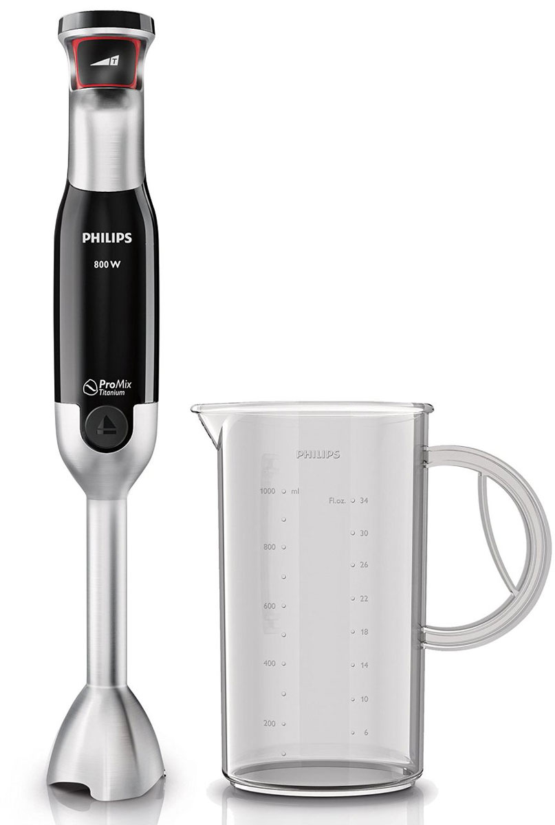 Philips HR1670/90, Silver Black блендерHR1670/90 Philips HR1670/90, Silver Black блендерHR1670/90Ручной блендер Philips HR1670/90 с мощным мотором 800 Вт оснащен технологией смешивания ProMix и кнопкой SpeedTouch для интуитивного управления: достаточно просто нажать на нее, чтобы увеличить мощность обработки. С этим блендером легко достичь желаемого результата при приготовлении любимых блюд. Технология ProMix была разработана в сотрудничестве со специалистами престижного Штутгартского университета. Усовершенствованная технология обеспечивает большую однородность и скорость смешивания. Уникальная технология ProMix — это треугольная форма насадки, которая гарантирует идеальную консистенцию супов и смузи. Ручной блендер Philips HR1670/90 с мощным и надежным мотором 800 Вт измельчит практически любые ингредиенты до однородной текстуры. Благодаря мощному мотору ручной блендер может использоваться с различными аксессуарами. Он оснащен ножом с титановым покрытием (TiN), которое повышает прочность ножа в шесть раз по сравнению с обычными ножами из нержавеющей...