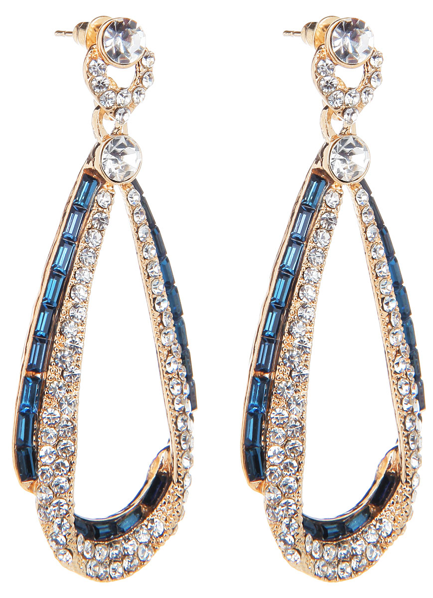 Серьги Fashion House, цвет: золотой, синий. FH32228FH32228 Серьги Fashion House, цвет: золотой, синий. FH32228FH32228Оригинальные серьги Fashion House, выполненные из металла с золотистым покрытием в виде удлиненной капли, инкрустированной белыми стразами и серо-синим стеклярусом. Серьги застегиваются на металлические заглушки. Изящные серьги придадут вашему образу изюминку, подчеркнут красоту и изящество вечернего платья или преобразят повседневный наряд. Такие серьги позволит вам с легкостью воплотить самую смелую фантазию и создать собственный, неповторимый образ.