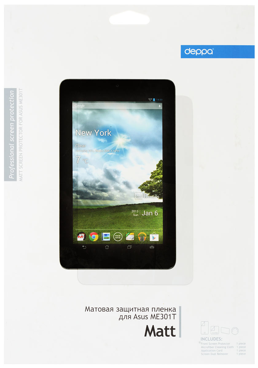 Deppa защитная пленка для планшетов Asus ME 301T, матовая61072 Deppa защитная пленка для планшетов Asus ME 301T, матовая61072Защитная пленка Deppa надежно защитит экран вашего планшетного компьютера от царапин. Пленка изготовлена из трехслойного японского материала PET.