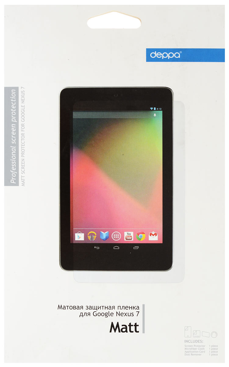 Deppa защитная пленка для планшетов Google Nexus 7, матовая61025 Deppa защитная пленка для планшетов Google Nexus 7, матовая61025Защитная пленка Deppa надежно защитит экран вашего планшетного компьютера от царапин. Пленка изготовлена из трехслойного японского материала PET.