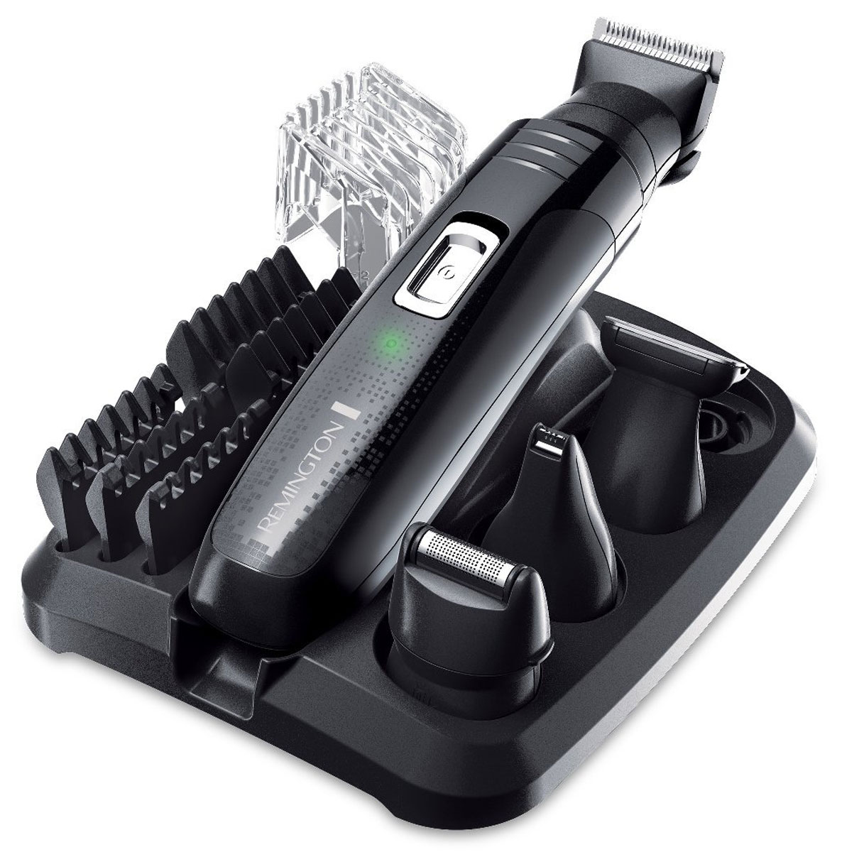 Remington PG6130 триммерPG6130 Remington PG6130 триммерPG6130Набор для ухода за волосами Remington PG6130 - это полностью универсальный набор, гарантирующий постоянный контроль над волосами быстро и просто. Все, что нужно для стрижки волос на лице и теле. Основной триммер с пятью насадками фиксированной длины (1.5, 3, 6, 9 и 12 мм), линейный триммер для носа и ушей, сетчатая мини-бритва и детальный триммер. Все насадки хранятся на компактной подставке. Ваш персональный набор готов к использованию в любой момент. Лучше, чем когда-либо, набор для ухода за волосами Remington PG6130 подойдет для любых задач по уходу за волосами и гарантирует точную и чистую стрижку.