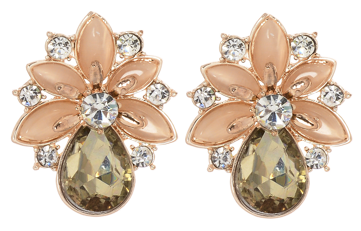 Серьги Fashion House, цвет: золотой, персиковый, белый, коричневый. FH32226FH32226 Серьги Fashion House, цвет: золотой, персиковый, белый, коричневый. FH32226FH32226Романтичные серьги Fashion House выполнены в виде цветка и капли из ювелирного сплава и дополнены вставками с сверкающими кристаллами из стекла. Изделие оснащено практичным замком-гвоздиком, который надежно зафиксирует серьги. Изящные серьги придадут вашему образу изюминку, подчеркнут красоту и изящество вечернего платья или преобразят повседневный наряд.