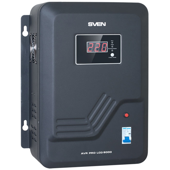 Sven AVR Pro LCD 8000 стабилизатор напряженияSV-011659 Sven AVR Pro LCD 8000 стабилизатор напряженияSV-011659Настенный стабилизатор Sven AVR Pro LCD 8000 предназначен для питания бытовых электроприборов стабилизированным напряжением в условиях отклонения напряжения однофазной электросети выше допустимого значения. Стабилизатор обеспечивает защиту питаемых электроустройств от чрезмерного отклонения сетевого напряжения и осуществляет их безопасное подключение после сбоев электроснабжения. Расширенный диапазон входного напряжения (140 – 260 В) позволяет обеспечивать электроснабжение устройств даже в условиях критического состояния энергоснабжения. Применение микропроцессора в электронной схеме стабилизатора позволило реализовать большой набор функций – отображение текущего значения входного/выходного напряжения на светодиодном индикаторе передней панели, отображение состояния стабилизатора, функция пауза с регулируемой задержкой включения, интеллектуальная защита от перегрева трансформатора, защита от повышенного/пониженного напряжения сети. Кроме перечисленного, Sven AVR Pro...