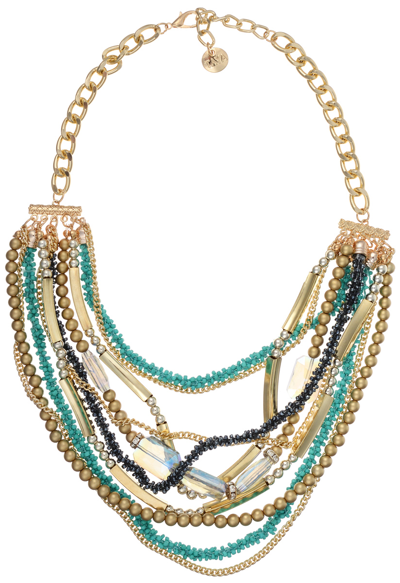 Колье Taya, цвет: золотистый, зеленый. T-B-10199T-B-10199-NECK-GL.GREEN Колье Taya, цвет: золотистый, зеленый. T-B-10199T-B-10199-NECK-GL.GREENОригинальное колье Taya будет потрясающе смотреться на шее своей обладательницы. На цепочке с крупными звеньями из металлического сплава с помощью специальной золотой пластины с выделкой, прикреплены многочисленные ряды цепей, бус из бисера и различными декоративными элементами из стекла и металла. Колье застегивается на застежку-карабин с регулирующей длину цепочкой. Такое украшений поможет вам создать уникальный и запоминающийся образ и позволит выделиться среди окружающих.