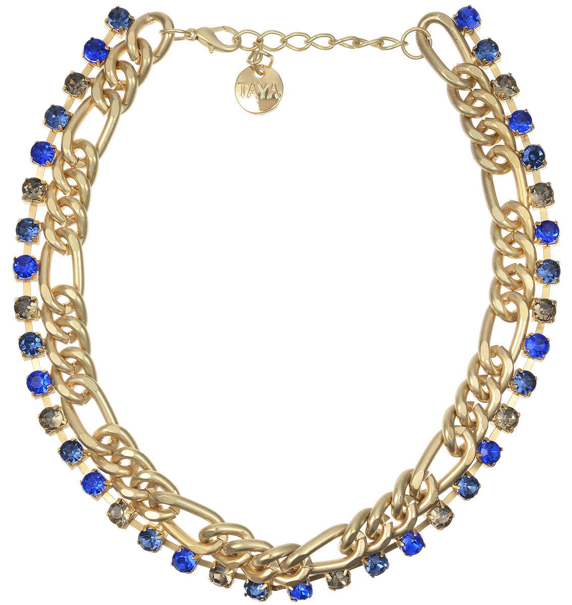 Колье Taya, цвет: золотистый, синий. T-B-7270T-B-7270-NECK-GL.BLUE Колье Taya, цвет: золотистый, синий. T-B-7270T-B-7270-NECK-GL.BLUEВеликолепное колье Taya выполнено из металлического сплава на основе латуни в виде цепочки крупного плетения и оформлено стразами. Колье имеет надежную застежку-карабин с регулирующей длину цепочкой. Такое колье позволит вам с легкостью воплотить самую смелую фантазию и создать собственный, неповторимый образ.