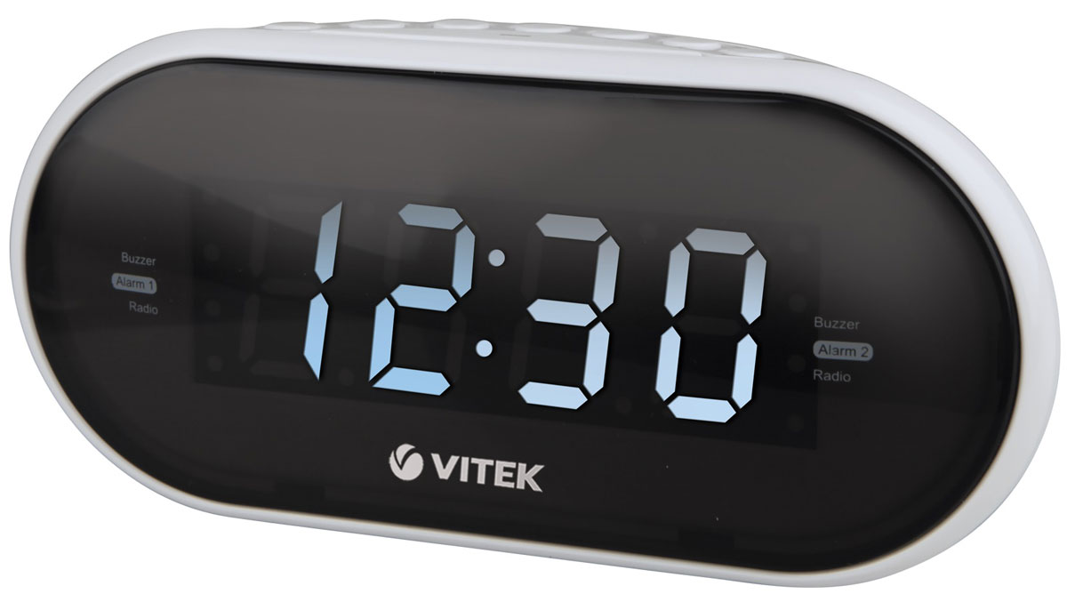Vitek VT-6602(W) радиочасыVT-6602(W) Vitek VT-6602(W) радиочасыVT-6602(W)Vitek VT-6602(W) - оптимальный вариант для тех, кто не любит обилие разной техники в доме. Ведь данное устройство является не только часами, которые показывают время на электронном табло. Оно совмещают в себе функцию будильника и радиоприемника. Встроенный цифровой тюнер поддреживает диапазоны FM и AM. Радиочасы также имеют крупный 1,2-дюймовы дисплей. Из дополнительных функций можно выделить возможность сохранения настроек 10 радиостанций в обоих диапазонах, двойной будильник и режим короткого сна. Резервное питание: 2 батарейки типа ААА (не входят в комплект)