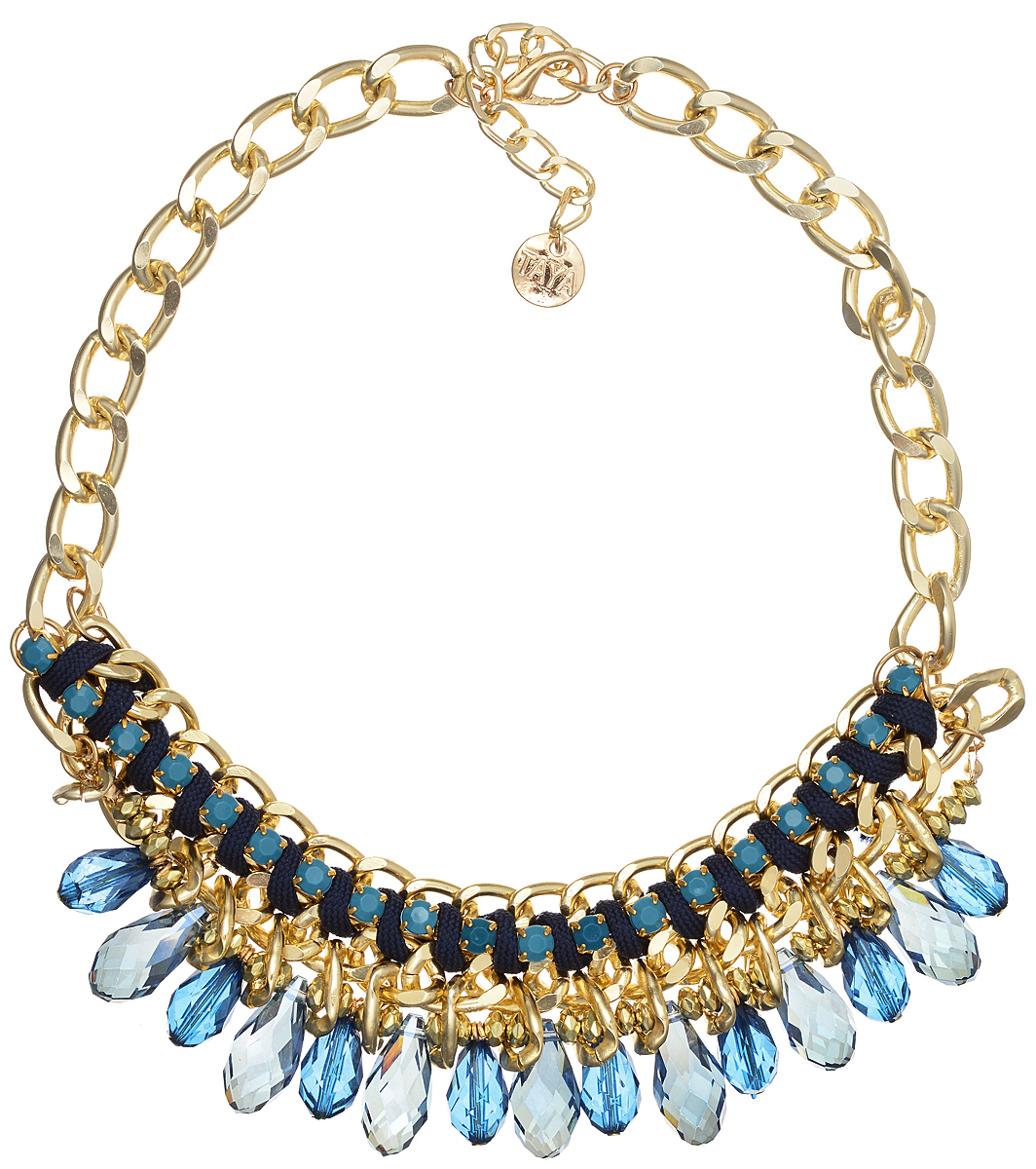 Колье Taya, цвет: золотистый, голубой, синий. T-B-9580T-B-9580-NECK-GL.D.BLUE Колье Taya, цвет: золотистый, голубой, синий. T-B-9580T-B-9580-NECK-GL.D.BLUEЭлегантное колье Taya выполнено из текстиля и бижутерийного сплава, центральная часть оформлена гранеными каплевидными камнями из стекла, стразами, оплетенными шнуром, и бусинами. Колье застегивается на практичный замок-карабин, длина изделия регулируется за счет дополнительных звеньев. Колье Taya выгодно подчеркнет изящество, женственность и красоту своей обладательницы.