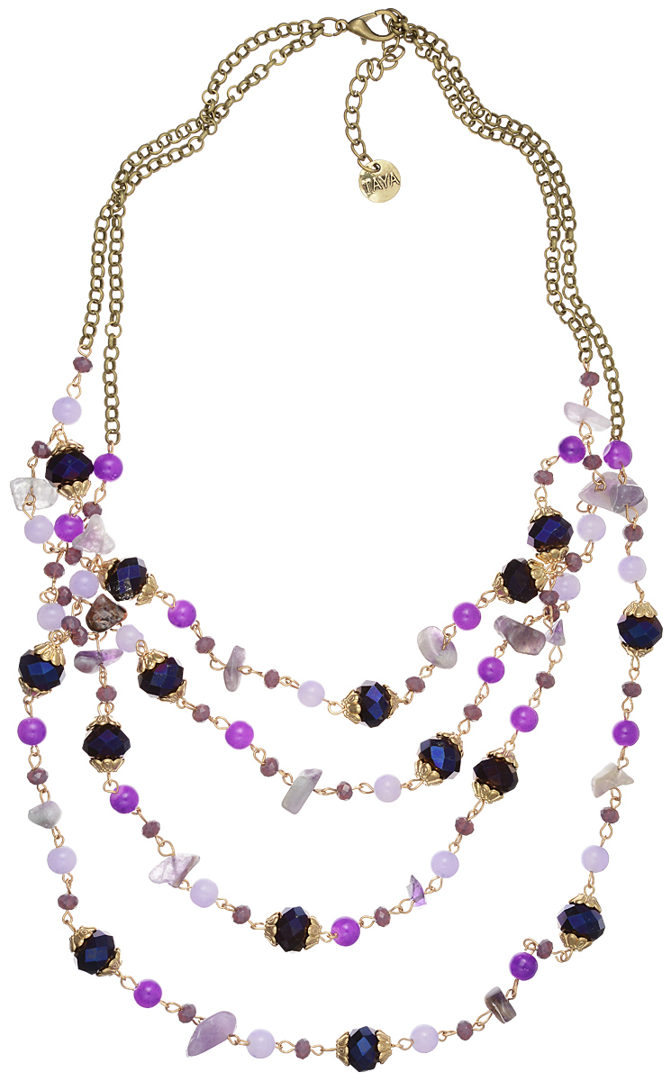 Колье Taya, цвет: пурпурный, золотой. T-B-10169T-B-10169-NECK-PURPLE Колье Taya, цвет: пурпурный, золотой. T-B-10169T-B-10169-NECK-PURPLEЭлегантное колье Taya выполнено из бижутерийного сплава. Центральная часть колье оформлена цепочками в несколько рядов из граненых бусин из стекла, круглых бусин и натуральных камней. Колье застегивается на практичный замок-карабин, длина изделия регулируется за счет дополнительных звеньев. Колье Taya выгодно подчеркнет изящество, женственность и красоту своей обладательницы.