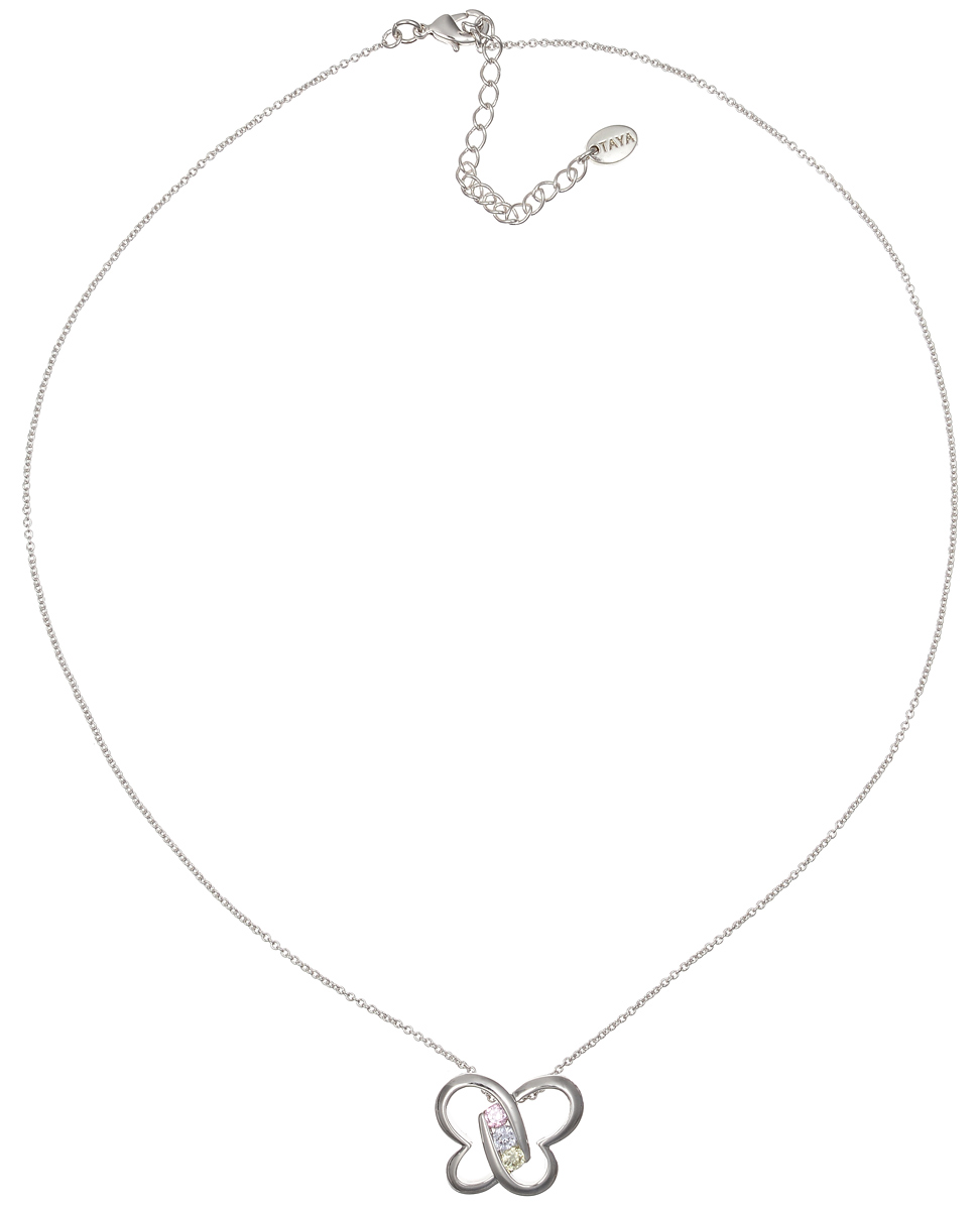Колье Taya, цвет: серебристый, мультиколор. T-B-4806T-B-4806-NECK-RH.MULTI Колье Taya, цвет: серебристый, мультиколор. T-B-4806T-B-4806-NECK-RH.MULTIВеликолепное колье Taya выполнено из металлического сплава на основе латуни с родиевым покрытием. Изделие представляет собой цепочку тонкого плетения с кулоном в виде бабочки, украшенным разноцветными цирконами. Колье застегивается при помощи замка-карабина. Длина колье регулируется. Такое колье подойдет как для вечернего образа, так и на каждый день для завершения вашего наряда.