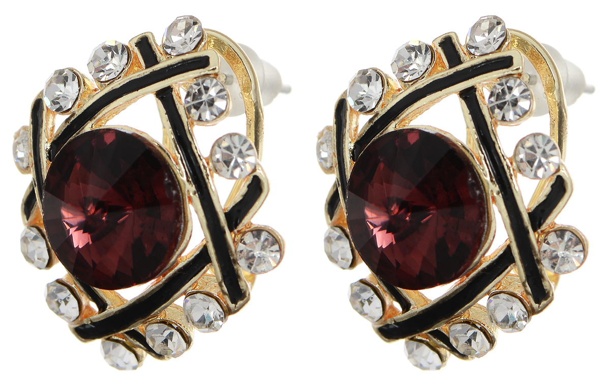 Серьги Taya, цвет: золотистый, сиреневый. T-B-10038T-B-10038-EARR-GL.BURGUNDY Серьги Taya, цвет: золотистый, сиреневый. T-B-10038T-B-10038-EARR-GL.BURGUNDYСтильные серьги Taya выполнены из металлического сплава на основе латуни. Модель дополнена стразами и вставками из стекла. Серьги застегиваются при помощи итальянского замка. Элегантные серьги помогут создать вам запоминающийся образ.
