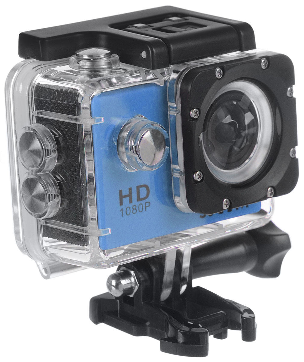 SJCAM SJ4000, Blue экшн-камера00000044947 SJCAM SJ4000, Blue экшн-камера00000044947SJCAM SJ4000 - это недорогой и качественный аналог GoPro. С ее помощью можно снимать экстремальные события, закрепив камеру в удобном месте. Вы также можете делать впечатляющие съёмки под водой на глубине до 30 метров благодаря водонепроницаемому боксу в комплекте. Благодаря режиму цейтаоферной съёмки камера SJCAM может сжимать многочасовые события (например, расцветающую розу) до нескольких секунд. Теперь восход солнца после съёмки произойдёт прямо на глазах ваших друзей! SJCAM SJ4000 может быть использована в качестве видеорегистратора благодаря возможности циклической записи. Для этого разместите её на стекле автомобиля с помощью специального крепления и нажмите на кнопку записи. Данную модель можно использовать и в качестве Full HD веб-камеры. Всё, что необходимо сделать - это подключить SJCAM к компьютеру через кабель USB и запустить Skype. Камера SJ4000 подойдёт практически для любых видов спорта. В комплекте вы найдёте...