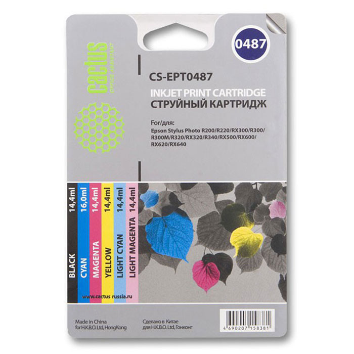 Cactus CS-EPT0487, Color комплект картриджей для Epson Stylus Photo R200/ R220CS-EPT0487 Cactus CS-EPT0487, Color комплект картриджей для Epson Stylus Photo R200/ R220CS-EPT0487Каждый, кто пользуется печатающими устройствами знает, что они не обходятся без расходных материалов. Ощутите надежное и профессиональное качество печати с Cactus CS-EPT0487. С этим комплектом картриджей значительно увеличится эффективность работы, так как их ресурса хватит на длительный период. Подходят для Epson Stylus Photo R200 / R220 / R300 / R320 / R340 / RX500 / RX600 / RX620 / RX640