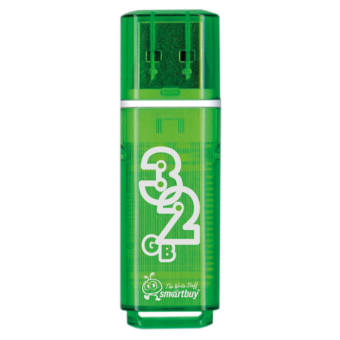 SmartBuy Glossy Series 32GB, Green USB-накопительSB32GBGS-G SmartBuy Glossy Series 32GB, Green USB-накопительSB32GBGS-GКорпус USB-накопителя SmartBuy Glossy Series 32GB сделан из прозрачного пластика с белой полоской, проходящей между корпусом и колпачком. Glossy оборудован специальной системой для крепления колпачка - с помощью скобки он фиксируется между двумя выступающими пластинками на устройстве. Это очень удобно и минимизирует вероятность потери защитного колпачка. За эту же скобку устройство можно прикрепить к шнурку, чтобы накопитель всегда был под рукой. Пропускная способность интерфейса: 480 Мбит/сек Совместим с: Windows 7, Windows 8, Windows Vista, Windows XP, Windows 2000, Linux, MAC OS X