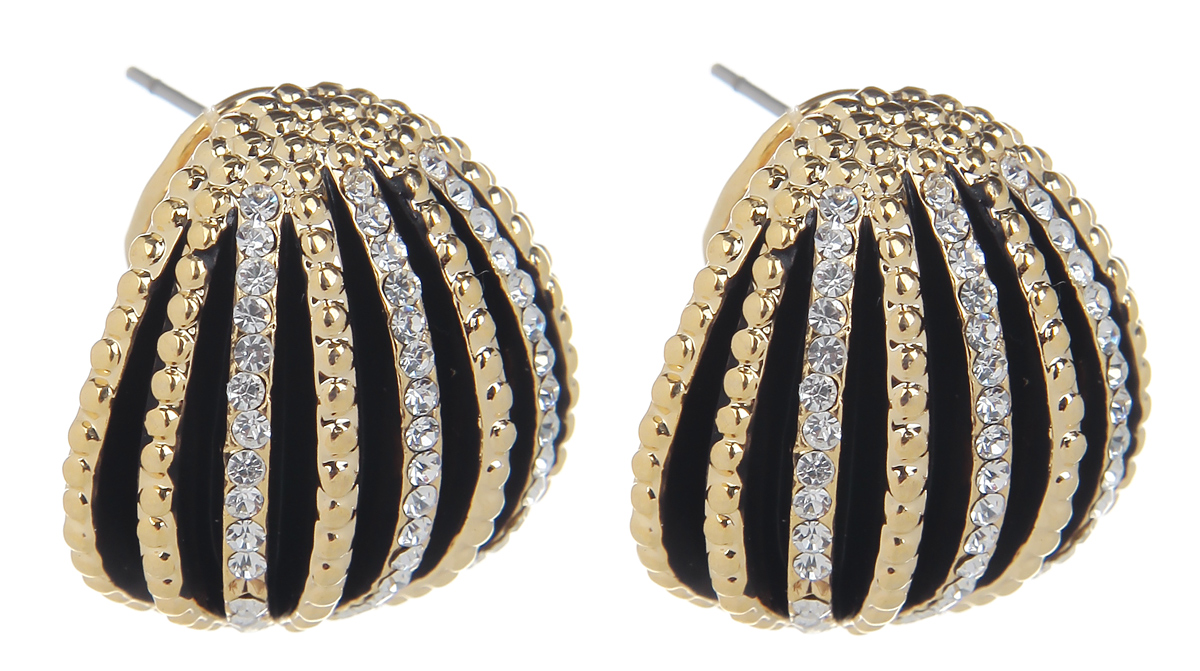 Серьги Fashion House, цвет: золотой, черный. FH32050FH32050 Серьги Fashion House, цвет: золотой, черный. FH32050FH32050Оригинальные серьги Fashion House, выполненные из металла с золотистым покрытием в виде круга, частично покрытым эмалью и декорированным стразами. Серьги застегиваются на итальянский замок. Изящные серьги придадут вашему образу изюминку, подчеркнут красоту и изящество вечернего платья или преобразят повседневный наряд. Такие серьги позволит вам с легкостью воплотить самую смелую фантазию и создать собственный, неповторимый образ.