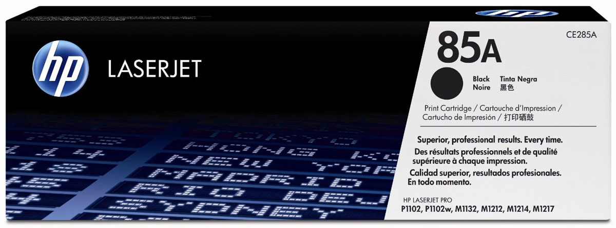 HP CE285A (85A), blackCE285A HP CE285A (85A), blackCE285AКартридж HP 85A с черными чернилами для печати черно-белых текстов.