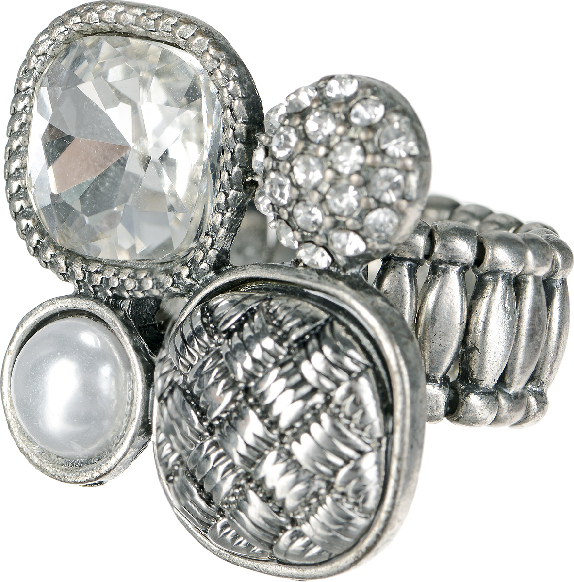 Кольцо Taya, цвет: серебристый. T-B-1191T-B-1191-RING-SILVER Кольцо Taya, цвет: серебристый. T-B-1191T-B-1191-RING-SILVERКольцо Taya выполнено из бижутерийного сплава и оформлено оригинальным декоративным элементом, который дополнен стразами, граненым камнем и перламутровой полубусиной. Эластичная резинка, которая дополняет основание изделия, делает размер кольца универсальным. Элегантное кольцо Taya выгодно подчеркнет изящество, женственность и красоту своей обладательницы.