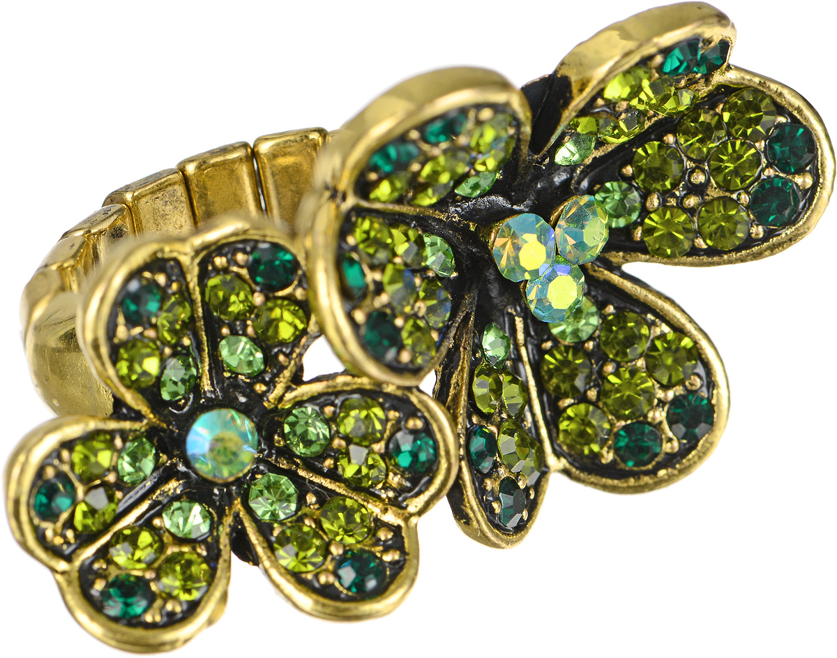 Кольцо Taya, цвет: золотистый, зеленый. T-B-7329T-B-7329-RING-GREEN Кольцо Taya, цвет: золотистый, зеленый. T-B-7329T-B-7329-RING-GREENКольцо Taya выполнено из бижутерийного сплава и оформлено элементом в виде двух листочков клевера, которые дополнены стразами. Эластичная резинка, которая дополняет основание изделия, делает размер кольца универсальным. Элегантное кольцо Taya выгодно подчеркнет изящество, женственность и красоту своей обладательницы.