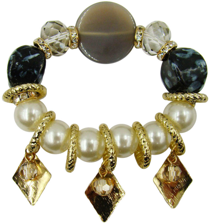 Браслет Taya, цвет: белый, серый, золотой. T-B-9975T-B-9975-BRAC-PEARL Браслет Taya, цвет: белый, серый, золотой. T-B-9975T-B-9975-BRAC-PEARLСтильный браслет Taya выполнен в виде основы из эластичной резинки, на которой размещены бусины из пластика, стекла и декоративные элементы из металлического сплава. Благодаря эластичной основе изделие идеально разместиться на запястье. Изящный браслет придаст вашему образу изюминку, подчеркнет красоту и изящество вечернего платья или преобразит повседневный наряд.