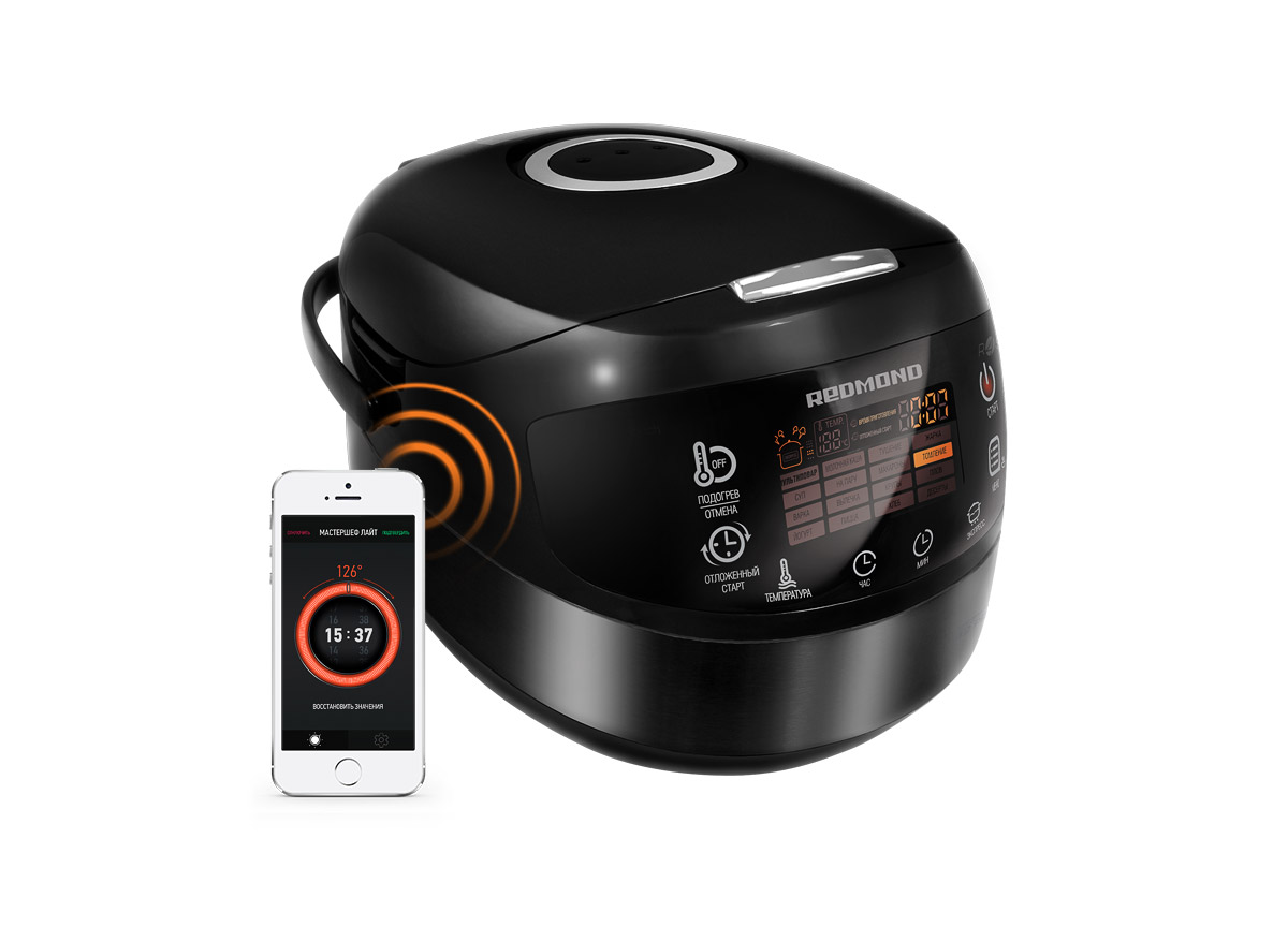 Redmond SkyCooker RMC-M92S мультиваркаRMC-M92S Redmond SkyCooker RMC-M92S мультиваркаRMC-M92SМультиварка SkyCooker RMC-M92S – воплощение новейших разработок REDMOND в области бытовой техники. Вы можете управлять ей со смартфона благодаря инновационной технологии Ready for Sky. Теперь, где бы вы ни находились, кухня всегда под вашим полным контролем! Через удобное мобильное приложение R4S вы можете дистанционно начать приготовление блюда, настроить отсрочку старта, проверить статус работы прибора или прервать выполнение программы. 17 автоматических программ позволят воплотить в жизнь самые оригинальные кулинарные идеи и сделать так, чтобы каждое блюдо, приготовленное в M92, было идеальным.