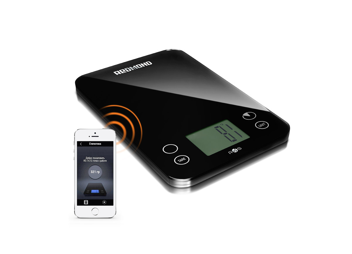 Redmond SkyScales RS-741S весы кухонныеRS-741S Redmond SkyScales RS-741S весы кухонныеRS-741SВзвешивать продукты, записывать показатели, а затем искать данные о калорийности в Интернете – все это осталось в прошлом. Теперь, чтобы контролировать свой рацион, достаточно компактных кухонных весов и одного мобильного приложения SkyScales 741S с точностью в 1 грамм определят вес любого ингредиента вашего блюда, а благодаря технологии управления Ready For Sky все данные моментально окажутся на экране вашего смартфона. В приложении Ready for Sky достаточно выбрать продукт, который вы взвешиваете, и все данные о его весе, соотношении белков, жиров и углеводов и калорийности моментально будут у вас перед глазами