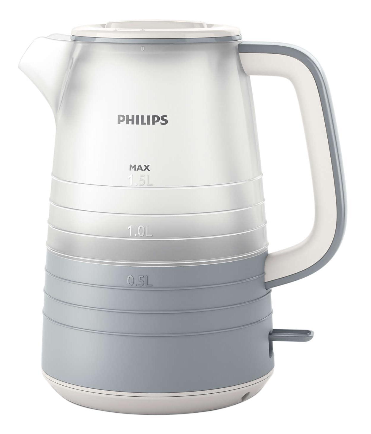 Philips HD9335/31 электрический чайникHD9335/31 Philips HD9335/31 электрический чайникHD9335/31Благодаря тщательно продуманному дизайну уровень воды в чайнике просматривается под любым углом. Кроме того, микрофильтр эффективно фильтрует воду, удерживая известковые отложения. Надежное и эффективное кипячение воды и долгий срок службы. Понятный индикатор уровня воды просматривается с любой стороны благодаря прозрачному корпусу. Уровень воды обозначается с помощью стильных полосок с указанием количества чашек. Особый дизайн крышки, ручки и переключателя предотвращает образование конденсата и контакт с паром. Съемный микрофильтр в носике удерживает все частицы накипи размером > 180 микрон, чтобы вода всегда была чистой. Комплексная система безопасности для предотвращения короткого замыкания и выкипания воды. Функция автовыключения активируется, когда процесс завершается или прибор снимается с основания. Шнур оборачивается вокруг основания, что позволяет легко разместить чайник на кухне. Встроенный нагревательный...