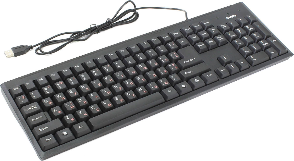 Sven Standard 303 Power USB+PS/2, Black клавиатураSV-03100303PU Sven Standard 303 Power USB+PS/2, Black клавиатураSV-03100303PUС клавиатурой Sven Standard 303 Power вы сможете выключать ваш компьютер простым нажатием на кнопку - быстрые клавиши Power и Sleep отвечают за управление питанием. Никаких лишних манипуляций с мышкой! Одно касание – и работа завершена. Черная классическая клавиатура Sven Standard 303 Power имеет удобную продуманную конструкцию. Она подходит как к новым, так и к старым моделям ПК: в комплекте с ней поставляется переходник с USB на PS/2.