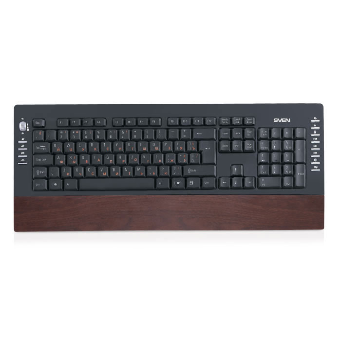 Sven Comfort 4200, Wood клавиатураSV-03104200UW Sven Comfort 4200, Wood клавиатураSV-03104200UWКлавиатура из серии Сomfort для тех, кто много времени проводит за компьютером. Тонкая конструкция, высококачественная мембрана, приятная наощупь прорезиненная поверхность – модель SVEN Comfort 4200 создана для того, чтобы уменьшать нагрузку на руки. В устройстве предусмотрена подставка для запястий рук. Смотрится она очень стильно за счет своего исполнения - под дерево или под карбон. Буквы на печатной раскладке имеют приятный охристый окрас. Если сомневаетесь в термине или хотите найти больше информации о теме – нажмите клавишу быстрого вызова браузера, расположенную слева от рабочей зоны клавиатуры. Домашняя интернет-страница запустится самостоятельно без обращения к соответствующей иконке на рабочем столе монитора и дополнительных манипуляций с мышкой. Кстати, прокручивать страницы сайтов можно и с помощью клавиатуры. В левом верхнем углу специально для этих целей предусмотрено колесо прокрутки. Модель имеет также клавиши быстрого доступа к Мультимедиа...