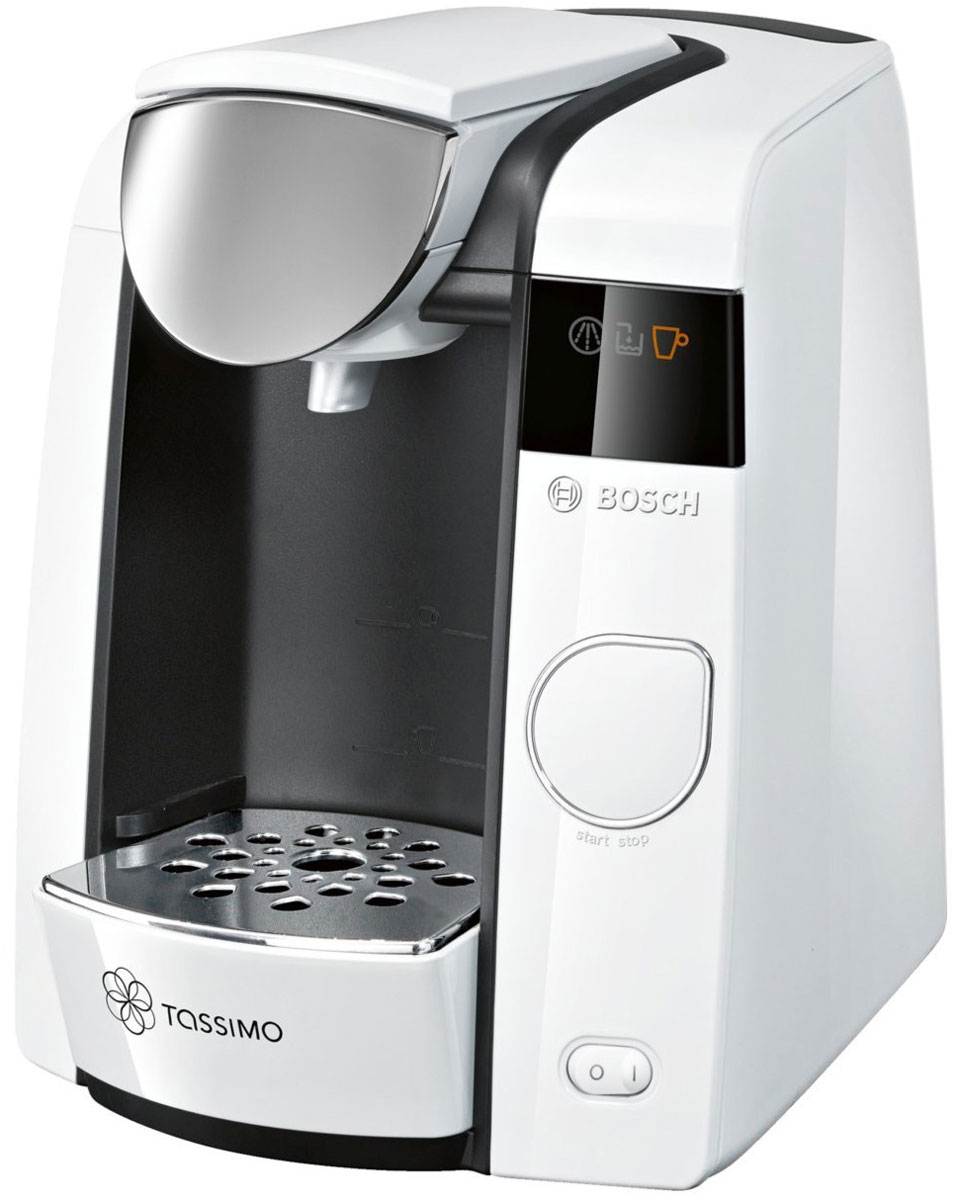 Bosch Tassimo Joy TAS4504, White капсульная кофемашинаTAS4504 Bosch Tassimo Joy TAS4504, White капсульная кофемашинаTAS4504Bosch Tassimo Joy TAS4504 – это стильная деталь интерьера для любого дома. Но она прекрасна не только снаружи. За изящным и элегантным внешним видом скрывается современная технология Intellibrew, делающая каждую чашку напитка идеальной. В дополнение к стандартным характеристикам кофемашин Tassimo, Bosch Tassimo Joy TAS4504 предлагает передовую систему фильтрации воды и настройки для регулирования крепости, которые обеспечивают максимальное удовольствие от напитков. Кофемашина Tassimo считывает штрих-код, нанесенный на каждую капсулу (Т-диск), и автоматически определяет точную информацию для приготовления идеального напитка: количество воды, время заваривания, температура. Несмотря на компактный размер, Bosch Tassimo Joy TAS4504 поражает размером своего резервуара для воды. Теперь нет необходимости доливать воду после каждой чашки напитка. Если вы обожаете хороший кофе, ароматный чай или лучший горячий шоколад, если вы цените красоту и любите пробовать новые...