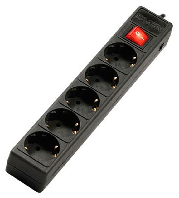 Sven Optima Base 5 розеток, Black сетевой фильтр (1,8 м) sven oo474 black