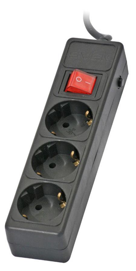 Sven Optima Base 3 розетки, Black сетевой фильтр (1,8 м) sven oo474 black
