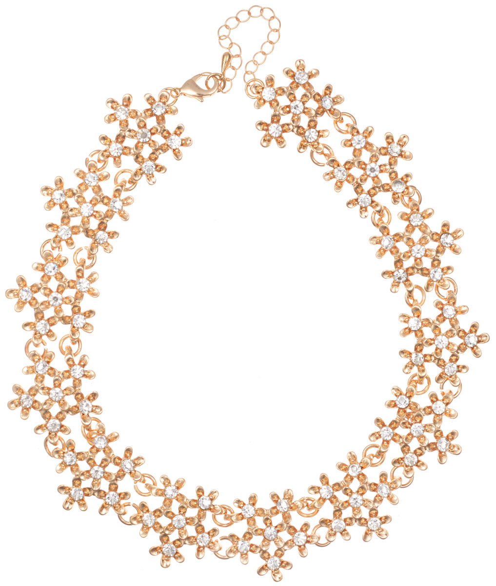 Ожерелье Taya, цвет: золотистый. T-BT-B-8976-NECK-GOLD Ожерелье Taya, цвет: золотистый. T-BT-B-8976-NECK-GOLDЭлегантное ожерелье Taya, выполнено из бижутерийного сплава. Изделие состоит из элементов в форме цветков, скрепленных между собой и дополненных вставками из стеклянных стразов. Ожерелье застегивается на практичный замок-карабин, длина регулируется за счет дополнительных звеньев. Стильное ожерелье придаст вашему образу изюминку, подчеркнет индивидуальность.
