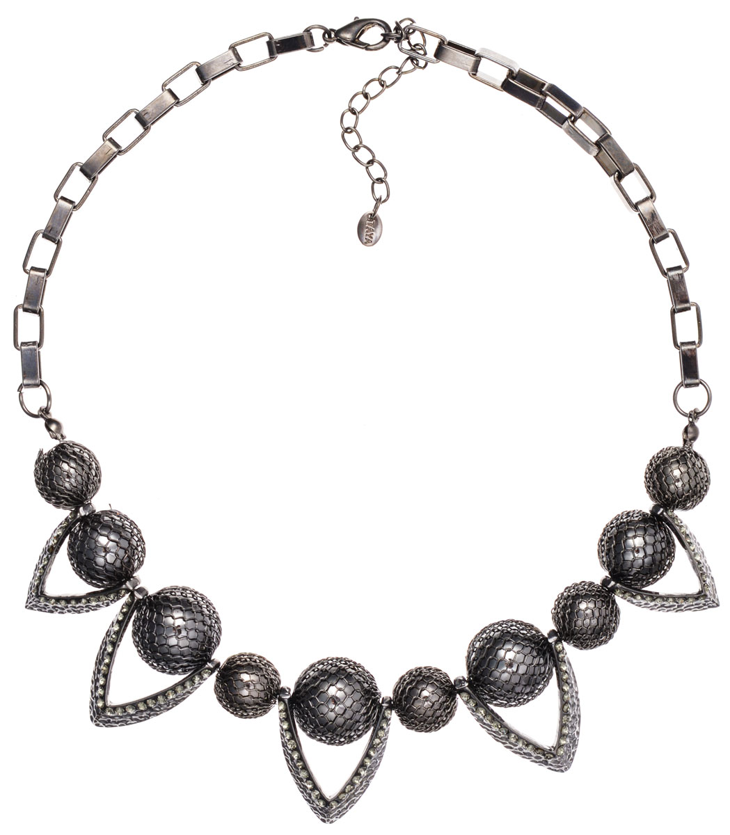 Колье Taya, цвет: серебряный. T-B-9887T-B-9887-NECK-HEMATITE Колье Taya, цвет: серебряный. T-B-9887T-B-9887-NECK-HEMATITEЭлегантное колье Taya, выполнено из бижутерийного сплава, пластика, стекла. Центральная часть изделия оформлена бусинами, которые оплетены сеткой, и элементами V-образной формы, инкрустированными стразами. Колье застегивается на практичный замок-карабин, длина регулируется за счет дополнительных звеньев. Стильное колье придаст вашему образу изюминку, подчеркнет индивидуальность.