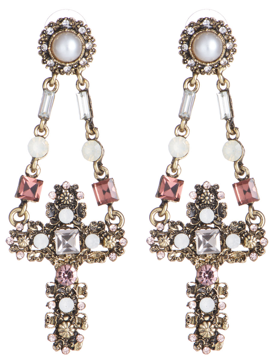 Серьги Taya, цвет: золотистый, белый, фиолетовый. T-B-9767T-B-9767-EARR-GOLD Серьги Taya, цвет: золотистый, белый, фиолетовый. T-B-9767T-B-9767-EARR-GOLDЭлегантные серьги Taya выполнены из бижутерийного сплава. Основание сережек выполнено в виде искусственных жемчужин в ажурном обрамлении. Изделие дополнено подвесками в форме крестиков, которые оформлены сияющими стразами различных форм и размеров. Серьги застегиваются на практичный замок-гвоздик с фиксаторами из металла и пластика. Оригинальные серьги придадут вашему образу изюминку, подчеркнут индивидуальность.