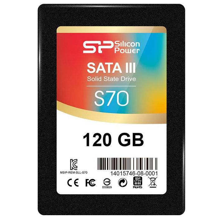 Silicon Power Slim S70 120GB (SP120GBSS3S70S25) SSD-накопительSP120GBSS3S70S25 Silicon Power Slim S70 120GB (SP120GBSS3S70S25) SSD-накопительSP120GBSS3S70S25Твердотельный накопитель Silicon Power Slim S70 толщиной всего 7 мм предназначен для нового поколения ультратонких ноутбуков. Отличающийся тонким и стильным корпусом этот твердотельный накопитель полностью реализует потенциал интерфейса SATA III 6 Гбит/с для расширения возможностей работы с Вашим компьютером. S70 применяет последний контроллер SandForce SF-2281 и имеет новую прошивку для обеспечения высокой скорости передачи данных 520 МБ/с при чтении и 460 МБ/с при записи. Slim S70 является более надежным и имеет более длительный срок службы. Этот SSD-накопитель оснащен технологией DureWriteTM и технологией выравнивания нагрузок между блоками памяти для продления срока службы. Весом всего 63 г твердотельные накопители в серии Slim являются одними из самых легких SSD на рынке, они также защищены от ударов и вибраций, благодаря отсутствию движущихся частей. Дополнительно: • Встроенная флеш-память: Toggle / Synchronous • Техпроцесс: 25 нм •...