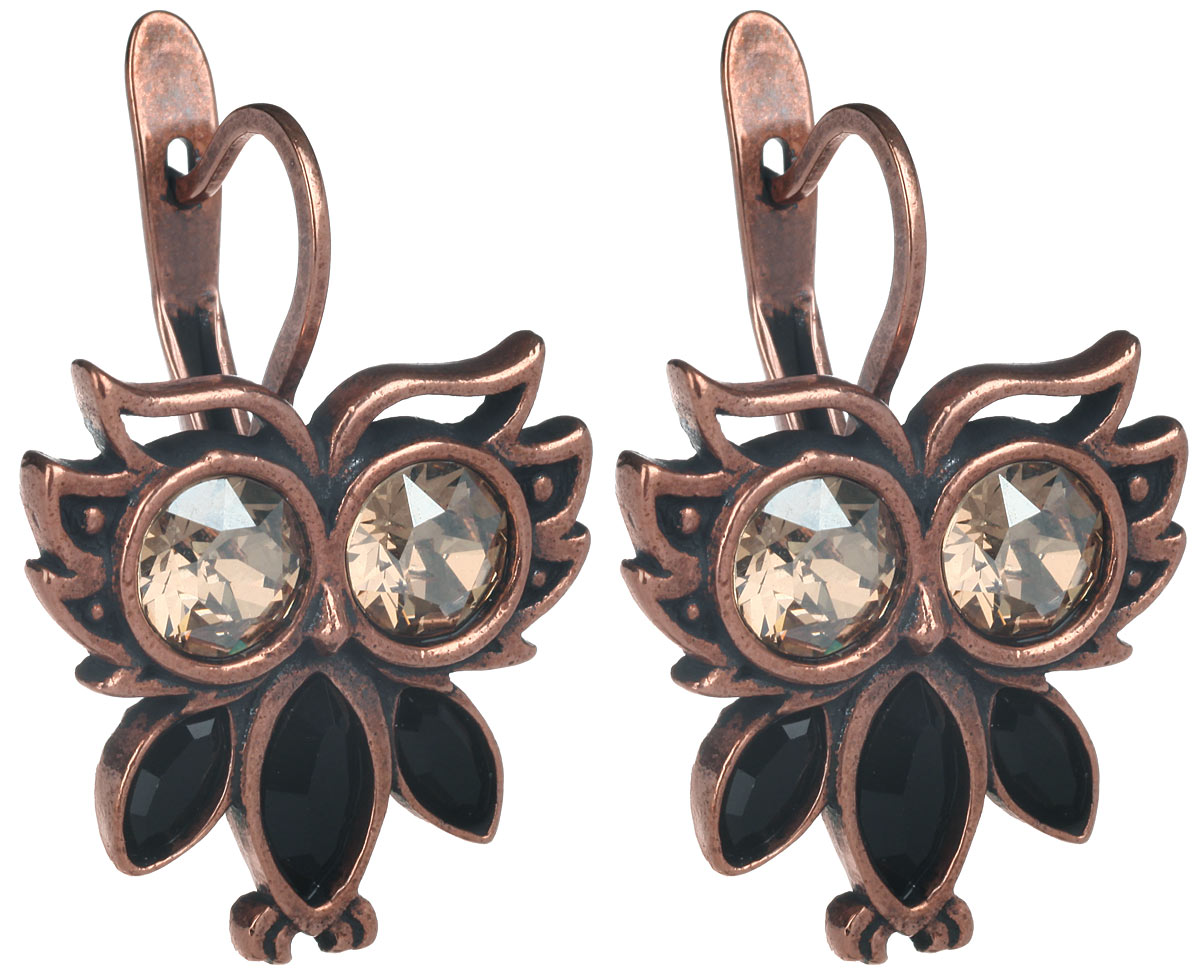 Серьги Jenavi Рююо, цвет: медный, черный, желтый. r753u170r753u170 Серьги Jenavi Рююо, цвет: медный, черный, желтый. r753u170r753u170Стильные серьги Jenavi Рююо в виде забавной совы из ювелирного сплава с медным покрытием, которая дополнена кристаллами Swarovski. В качестве основания используется классический английский замок, который надежно зафиксирует сережку. Оригинальные серьги Jenavi Рююо помогут дополнить любой образ и привнести в него завершающий яркий штрих.